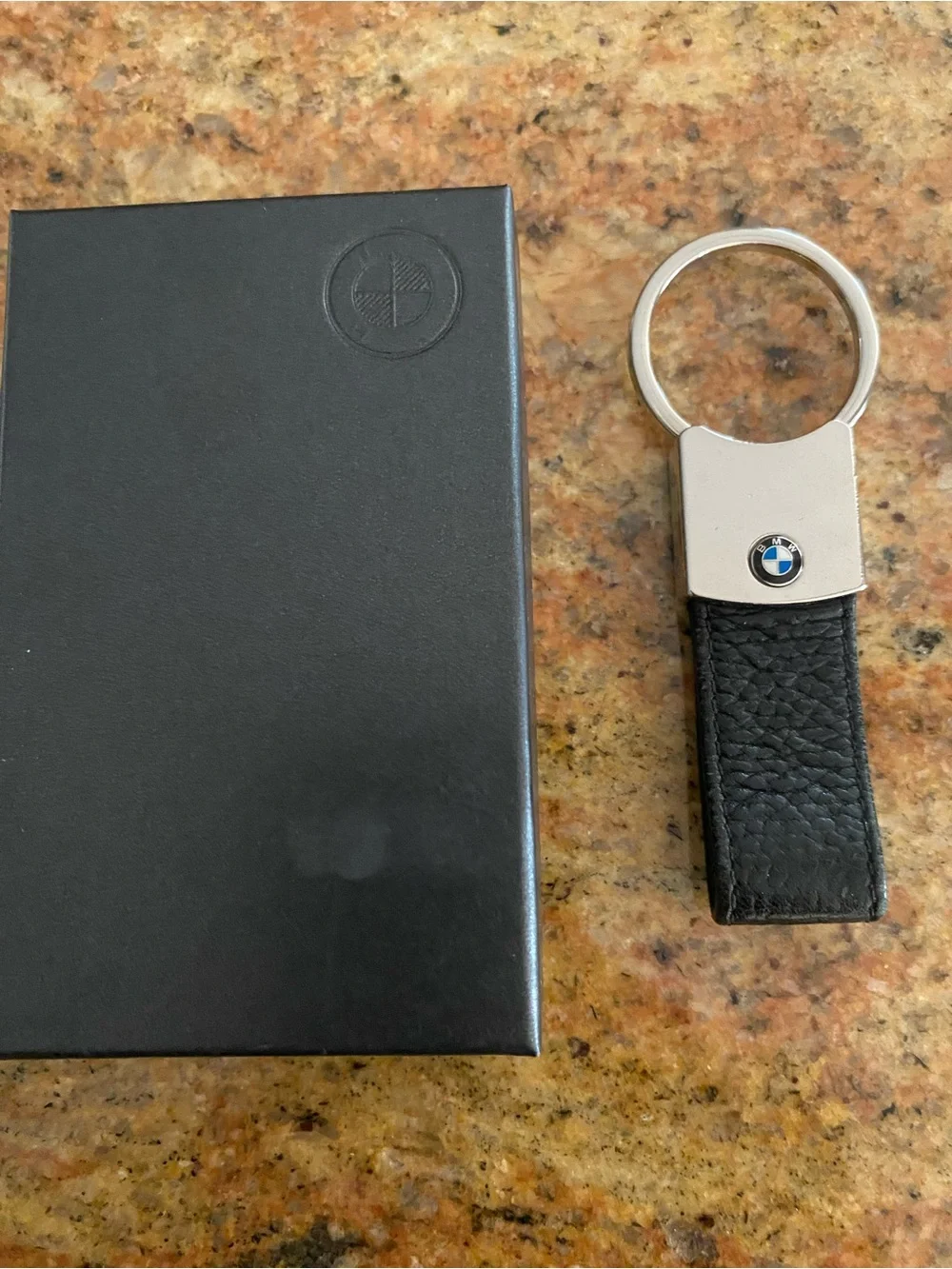 Genuine BMW Black Leather Key Holder with Silver Metal Accent